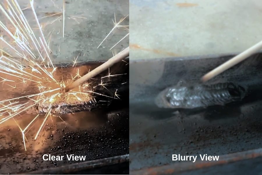 Clear view vs blurry view weld puddle comparison