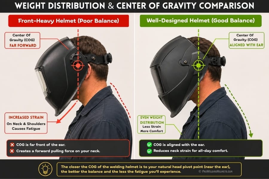 Weight Distribution & Center Of Gravity Comparison of welding helmet